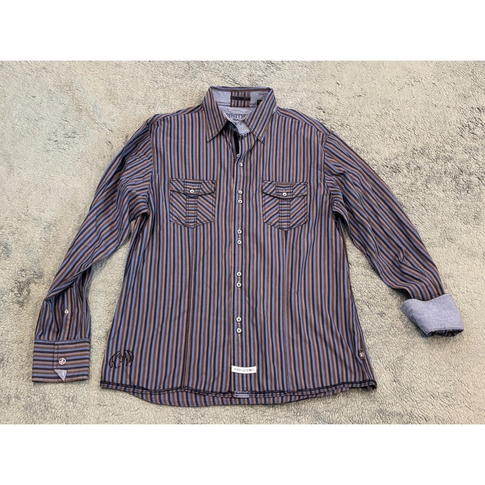 Designs Inspired By The Art Of John Lennon Shirt Mens XL Striped Flip Cuff